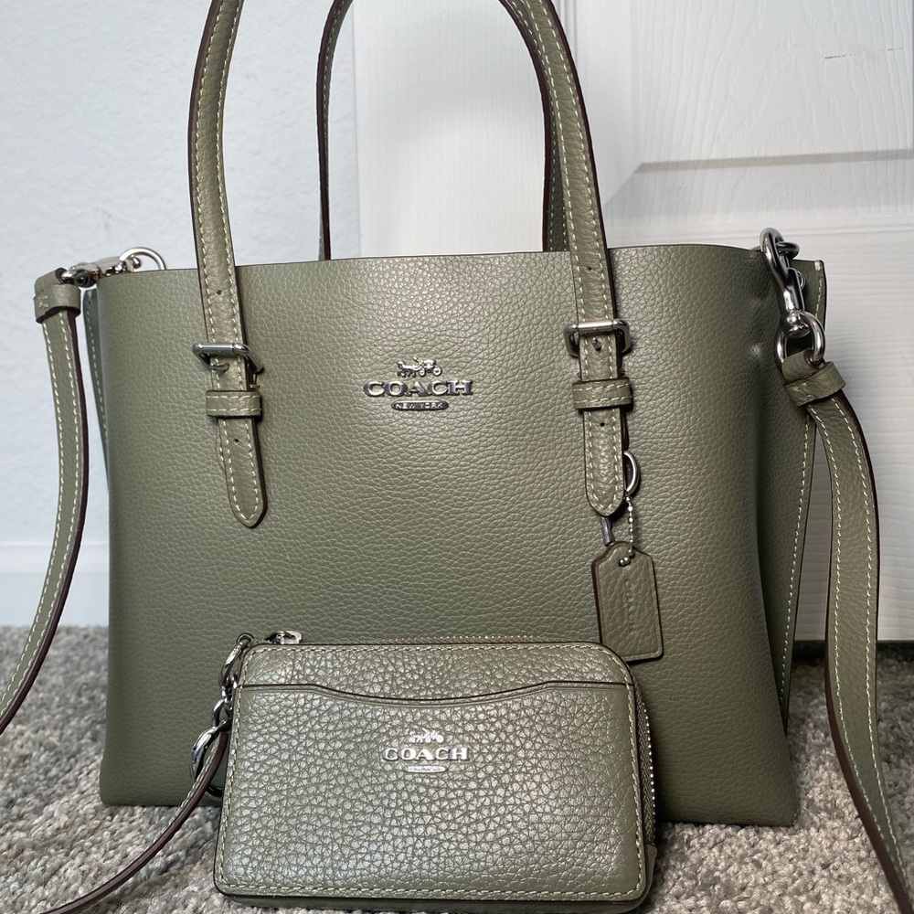 Coach Sage Green Leather Tote and Wristlet Set